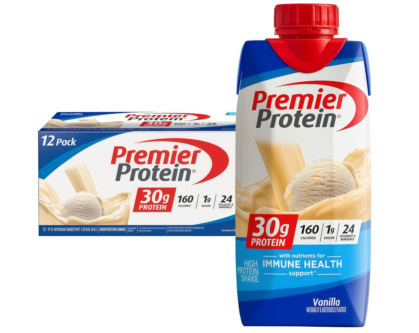 Premier Protein Shake, 30g Protein 1g Sugar, 11oz (Pack of 12) – Vanilla, Chocolate, Café Latte & More!