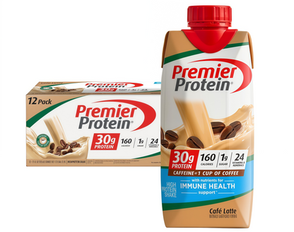 Premier Protein Shake, 30g Protein 1g Sugar, 11oz (Pack of 12) – Vanilla, Chocolate, Café Latte & More!