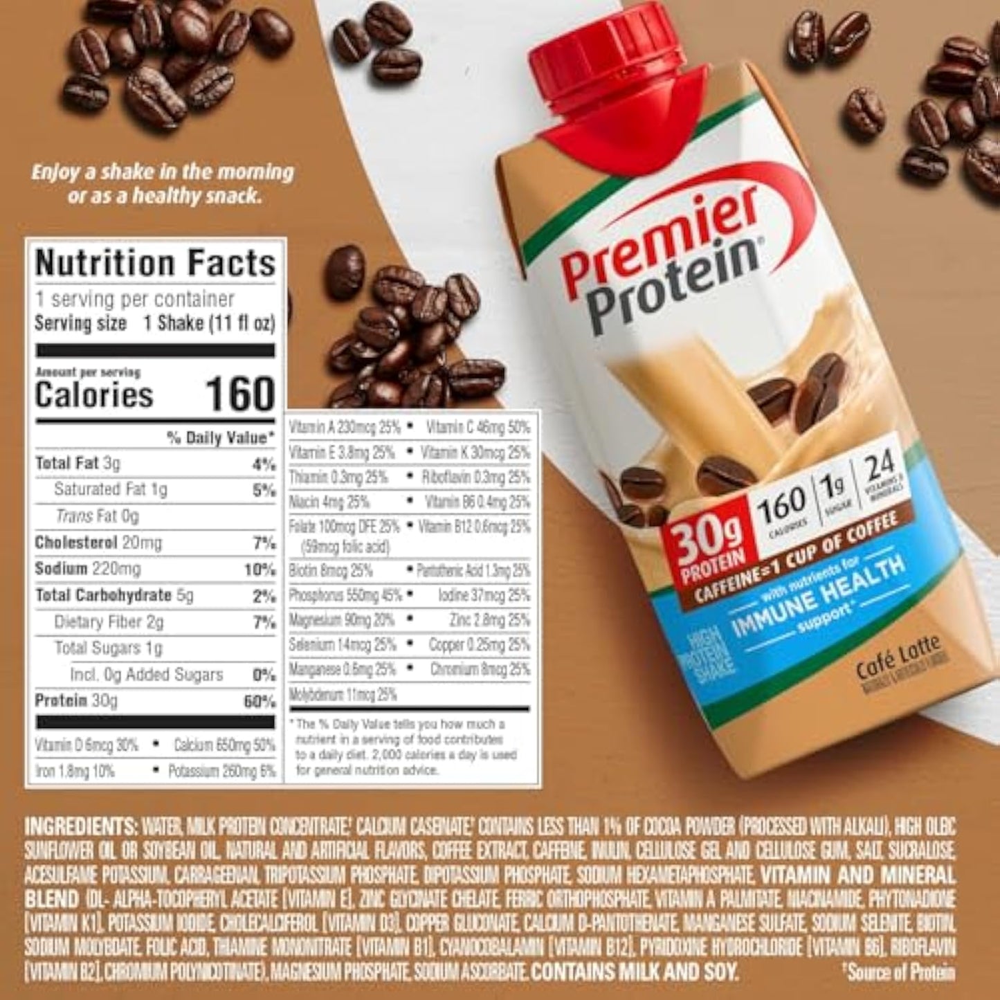 Premier Protein Shake, 30g Protein 1g Sugar, 11oz (Pack of 12) – Vanilla, Chocolate, Café Latte & More!